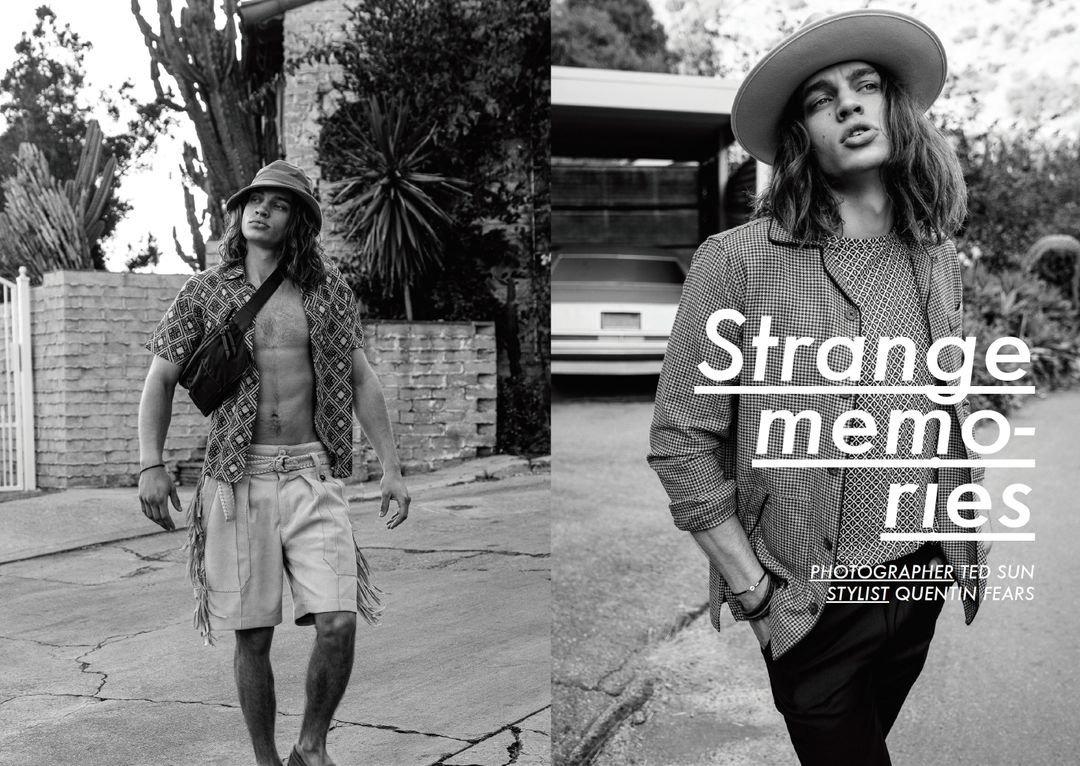 The opening spread of Strange Memories in JÓN Magazine, photographed by Ted Sun and styled by Quentin Fears